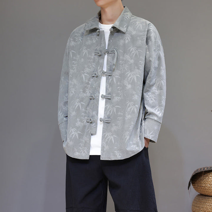 Buddha Stonesジャカードの葉柄カエルボタン長袖メンズコットンタンスーツジャケット - ライトグレー - US/UK/AU48、 EU58(5XL) - image 8