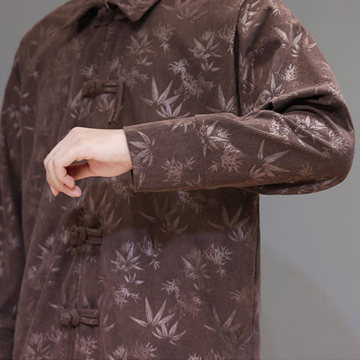 Buddha Stonesジャカードの葉柄カエルボタン長袖メンズコットンタンスーツジャケット - image 36
