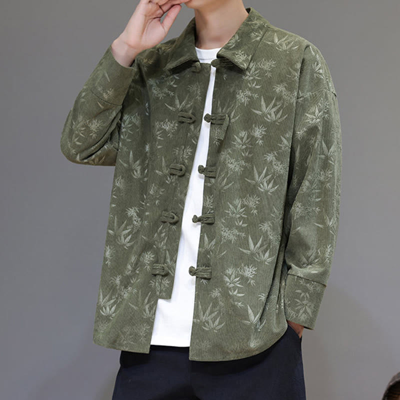 Buddha Stonesジャカードの葉柄カエルボタン長袖メンズコットンタンスーツジャケット - image 17