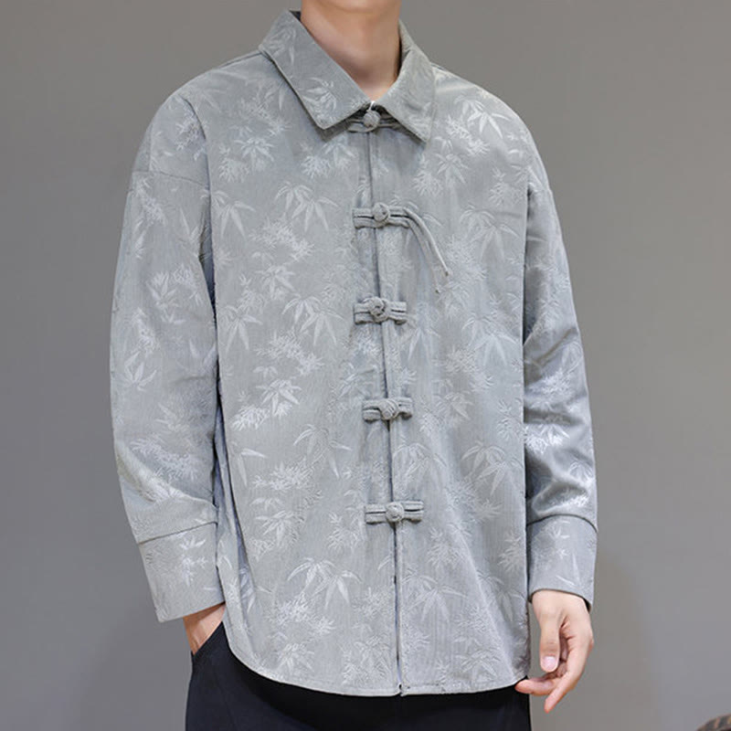 Buddha Stonesジャカードの葉柄カエルボタン長袖メンズコットンタンスーツジャケット - image 12