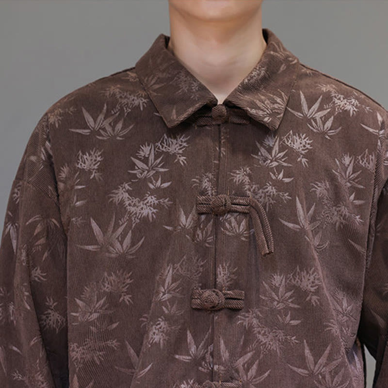 Buddha Stonesジャカードの葉柄カエルボタン長袖メンズコットンタンスーツジャケット - image 34