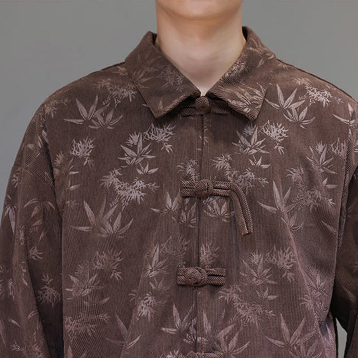 Buddha Stonesジャカードの葉柄カエルボタン長袖メンズコットンタンスーツジャケット - image 34