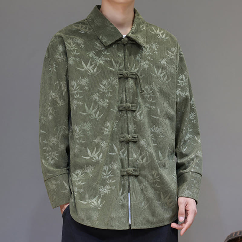 Buddha Stonesジャカードの葉柄カエルボタン長袖メンズコットンタンスーツジャケット - image 19
