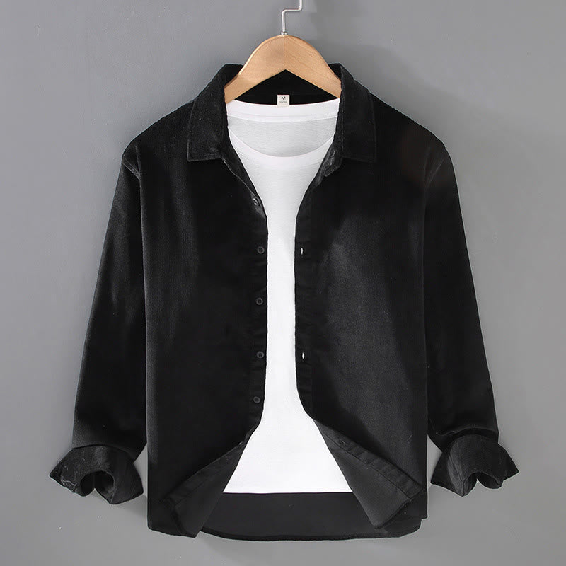 Buddha Stonesメンズ 無地ボタンデザイン 長袖 ピュアコットン コーデュロイシャツ - 黒 - US/UK/AU44、 EU54 (4XL) - image 20