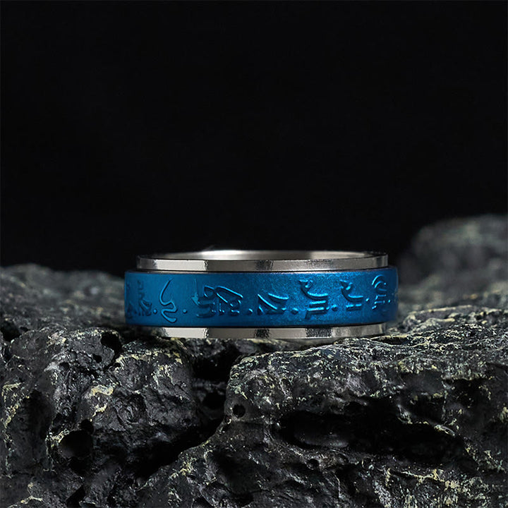 Buddha Stonesチベット経典 ブルー 薬剤師マントラ チタン鋼 スピナー バランスリング - 70～73mm - image 0