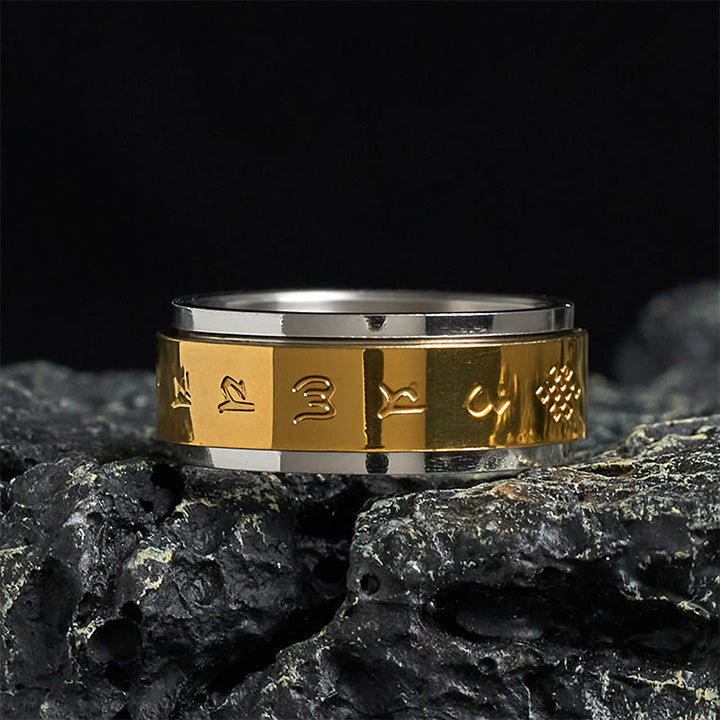 Buddha Stonesチベット経典オーム・マニ・パドメ・フムチタン鋼スピナー ピースリング - 70～73mm - image 0