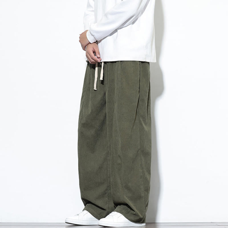 Buddha Stones無地 ドローストリング ピュアコーデュロイ メンズ ハーレムパンツ ポケット付き - image 4