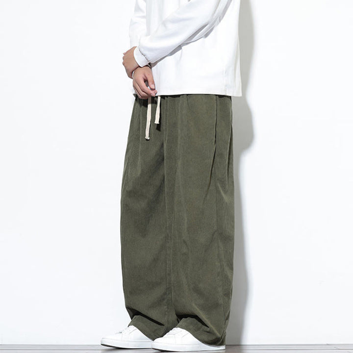 Buddha Stones無地 ドローストリング ピュアコーデュロイ メンズ ハーレムパンツ ポケット付き - image 4