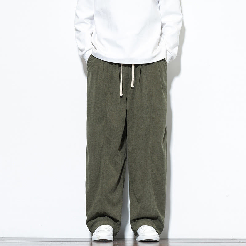 Buddha Stones無地 ドローストリング ピュアコーデュロイ メンズ ハーレムパンツ ポケット付き - image 1
