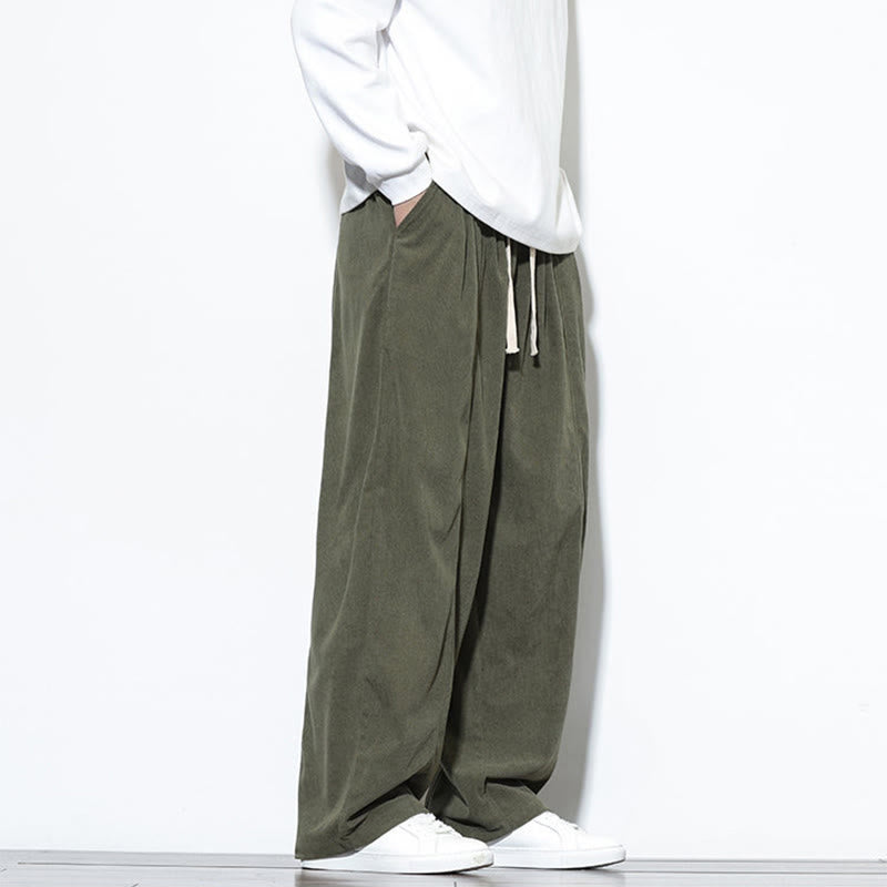 Buddha Stones無地 ドローストリング ピュアコーデュロイ メンズ ハーレムパンツ ポケット付き - image 8