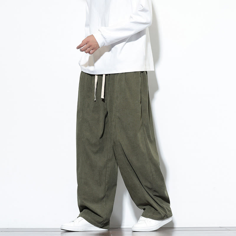 Buddha Stones無地 ドローストリング ピュアコーデュロイ メンズ ハーレムパンツ ポケット付き - image 2