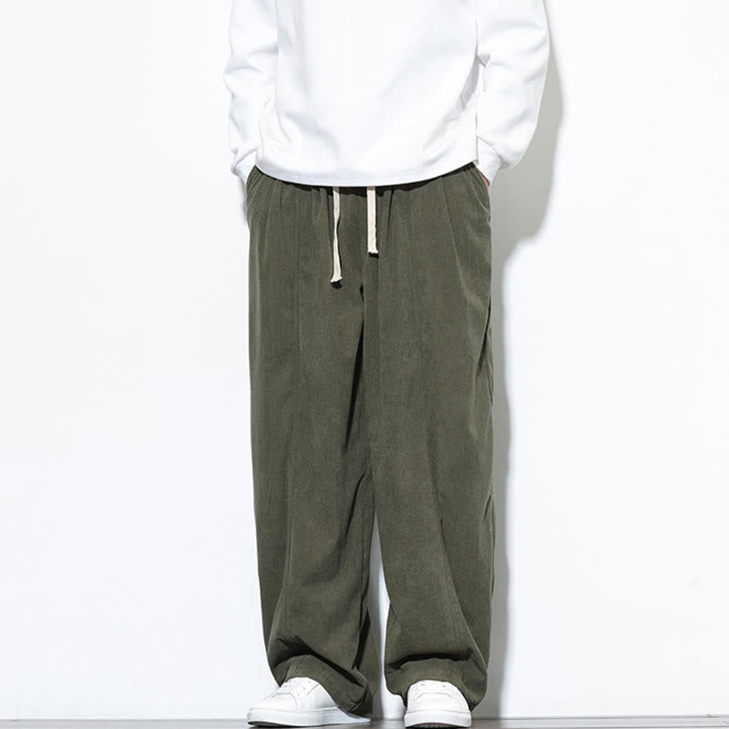Buddha Stones無地 ドローストリング ピュアコーデュロイ メンズ ハーレムパンツ ポケット付き - image 5