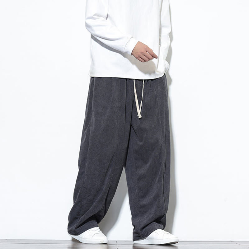 Buddha Stones無地 ドローストリング ピュアコーデュロイ メンズ ハーレムパンツ ポケット付き - image 14