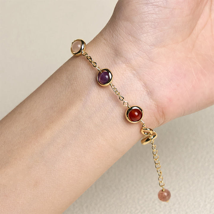 Buddha Stonesカラフルクリスタル アメジスト ストロベリークォーツ バランスブレスレット - image 3