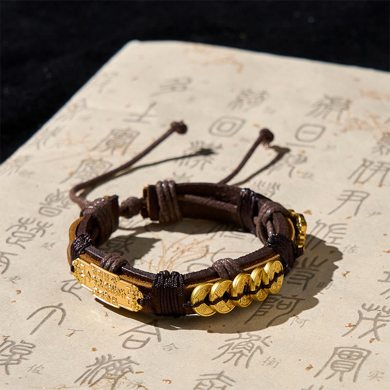 Buddha Stones五帝銭 貂秀富革ロープブレスレット  - image 2