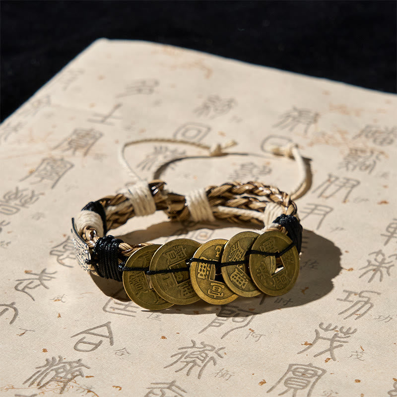 Buddha Stones五帝銭 お守り 護符 ロープブレスレット  - image 1