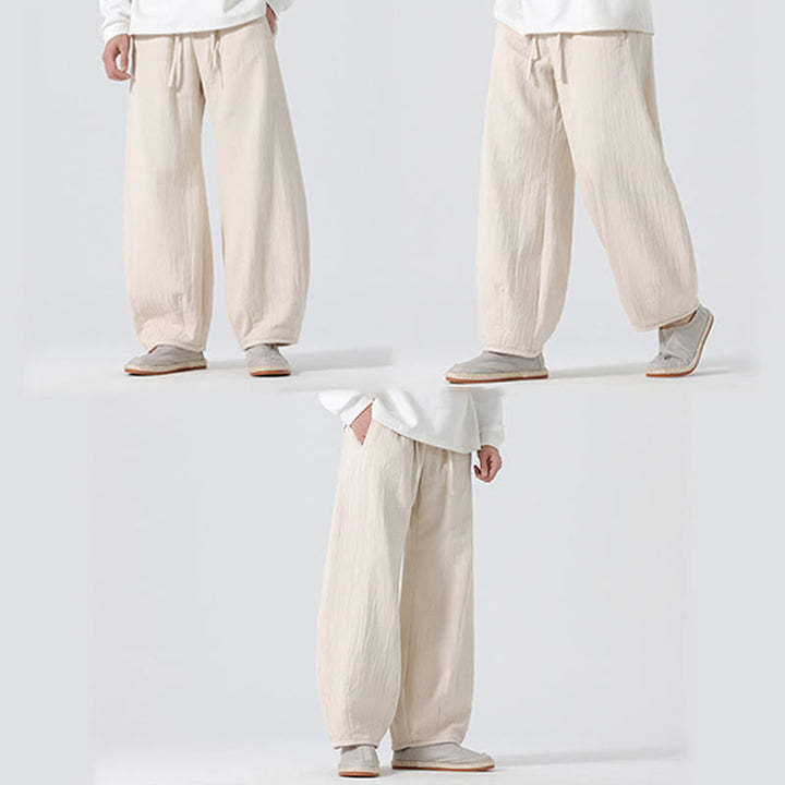 Buddha Stonesデイリードローストリング 中国禅スタイル メンズ ワイドレッグ ピュアコットン パンツ ポケット付き - image 8