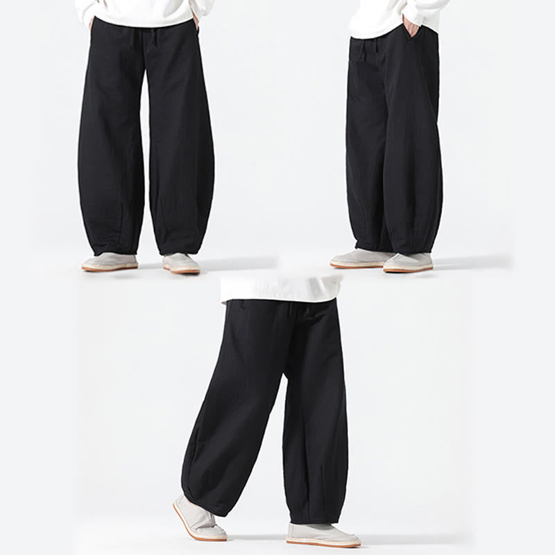 Buddha Stonesデイリードローストリング 中国禅スタイル メンズ ワイドレッグ ピュアパンツ ポケット付き - image 23