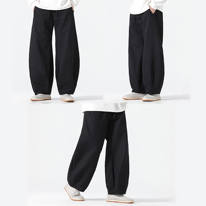 Buddha Stonesデイリードローストリング 中国禅スタイル メンズ ワイドレッグ ピュアパンツ ポケット付き - image 23