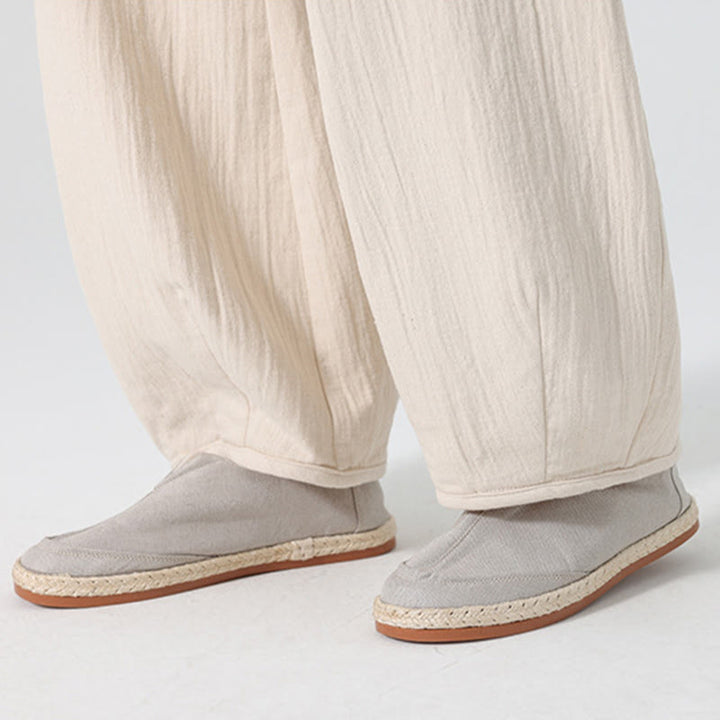Buddha Stonesデイリードローストリング 中国禅スタイル メンズ ワイドレッグ ピュアコットン パンツ ポケット付き - image 7