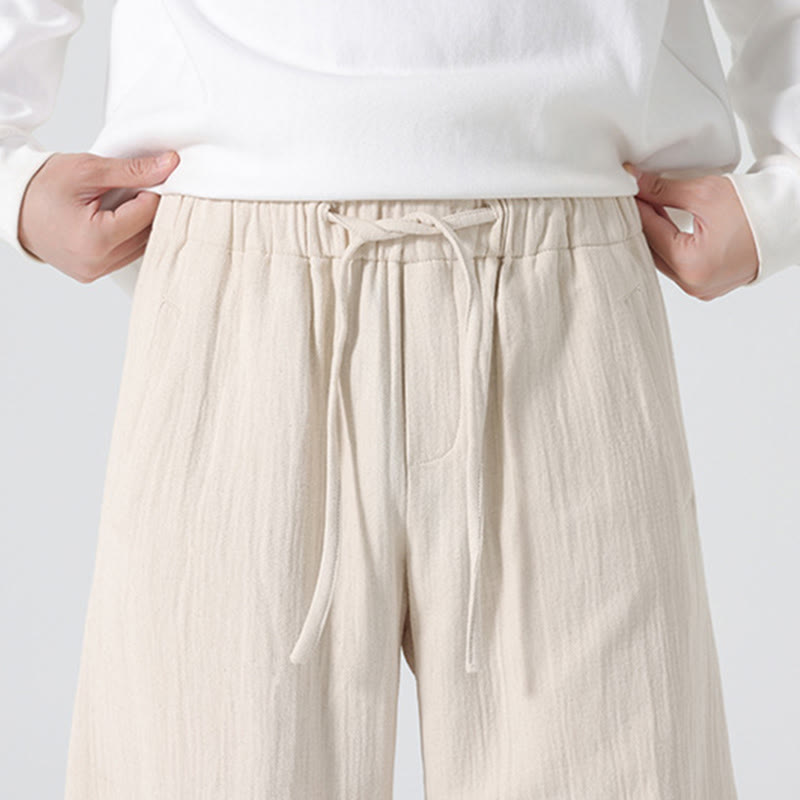 Buddha Stonesデイリードローストリング 中国禅スタイル メンズ ワイドレッグ ピュアコットン パンツ ポケット付き - image 6