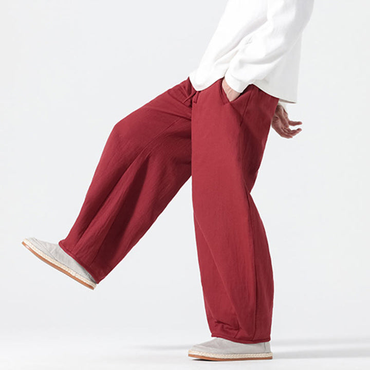 Buddha Stonesデイリードローストリング 中国禅スタイル メンズ ワイドレッグ ピュアパンツ ポケット付き - image 16