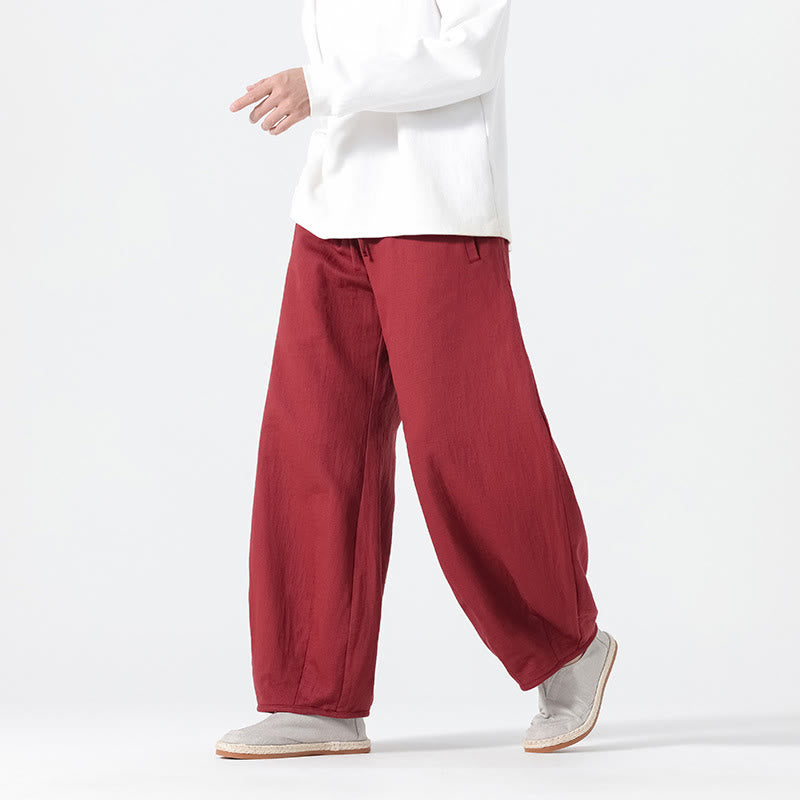 Buddha Stonesデイリードローストリング 中国禅スタイル メンズ ワイドレッグ ピュアパンツ ポケット付き - image 14