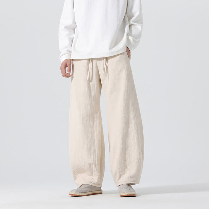 Buddha Stonesデイリードローストリング 中国禅スタイル メンズ ワイドレッグ ピュアパンツ ポケット付き - image 4