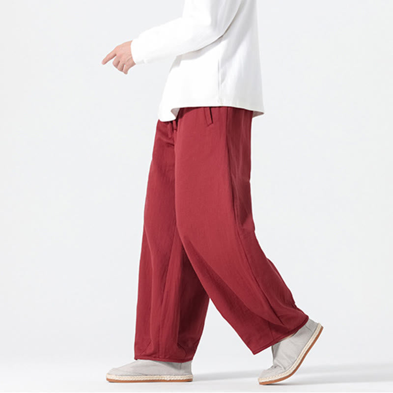 Buddha Stonesデイリードローストリング 中国禅スタイル メンズ ワイドレッグ ピュアコットン パンツ ポケット付き - image 15