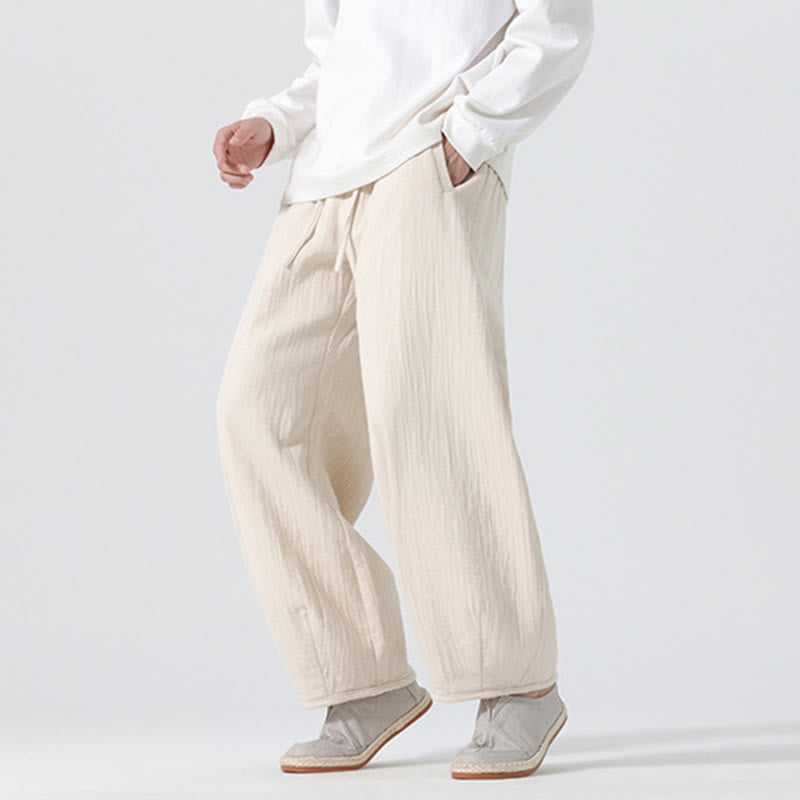 Buddha Stonesデイリードローストリング 中国禅スタイル メンズ ワイドレッグ ピュアパンツ ポケット付き - image 5