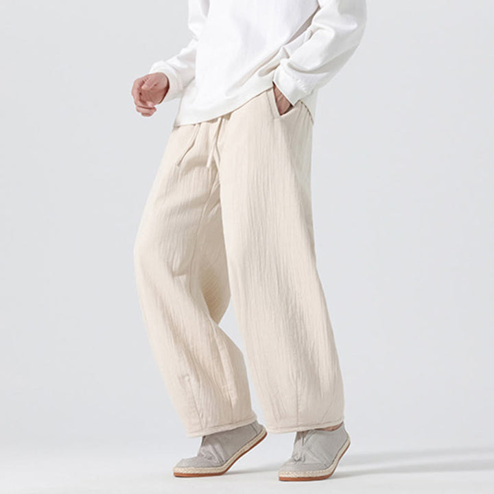 Buddha Stonesデイリードローストリング 中国禅スタイル メンズ ワイドレッグ ピュアパンツ ポケット付き - image 5