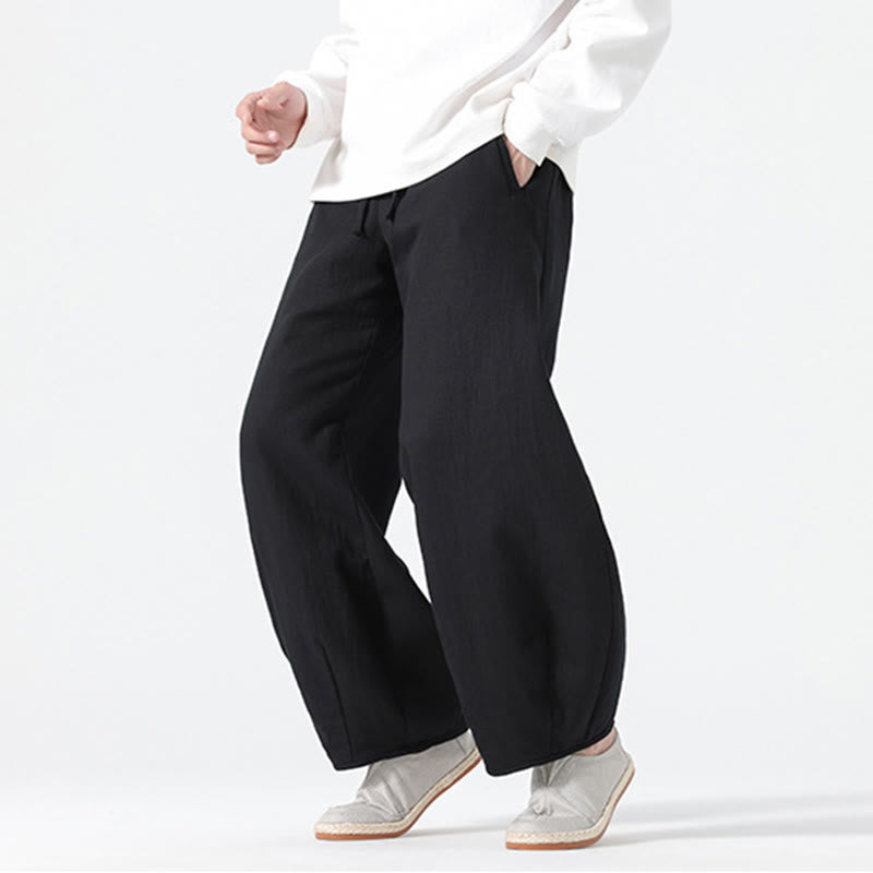 Buddha Stonesデイリードローストリング 中国禅スタイル メンズ ワイドレッグ ピュアコットン パンツ ポケット付き - image 21