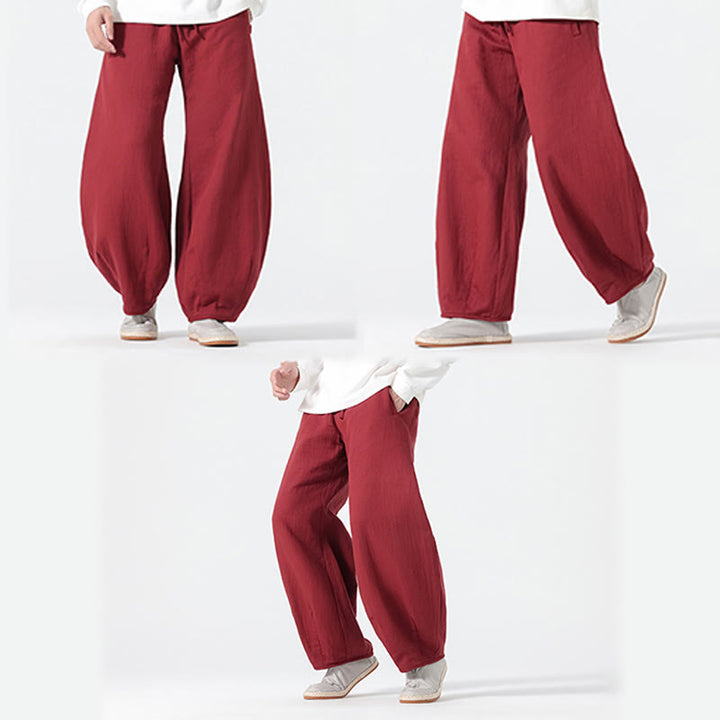 Buddha Stonesデイリードローストリング 中国禅スタイル メンズ ワイドレッグ ピュアコットン パンツ ポケット付き - image 17