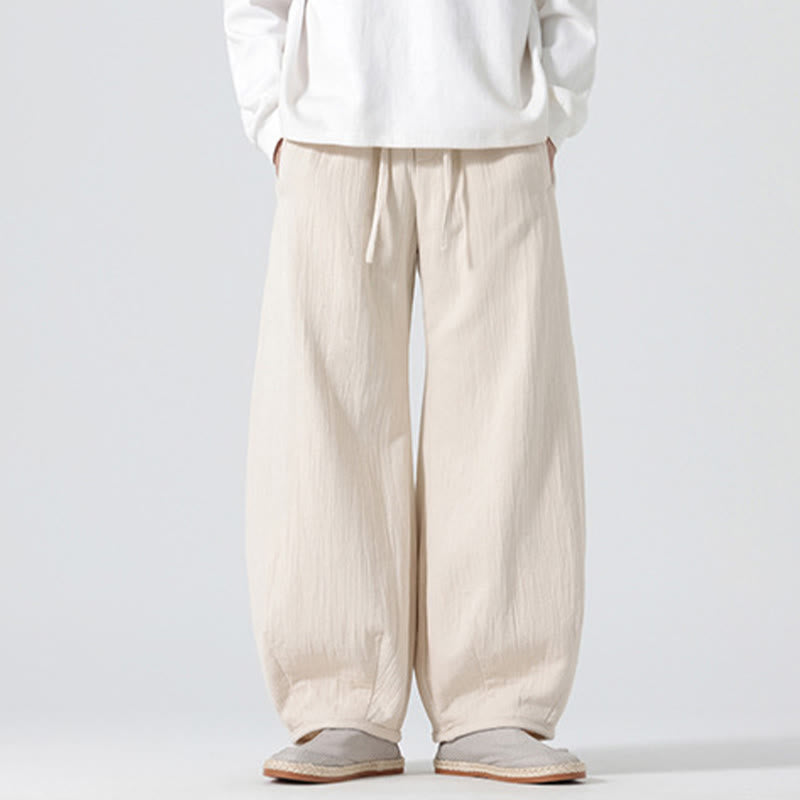 Buddha Stonesデイリードローストリング 中国禅スタイル メンズ ワイドレッグ ピュアパンツ ポケット付き - image 1