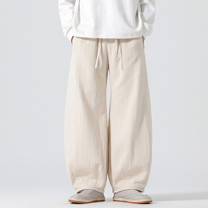 Buddha Stonesデイリードローストリング 中国禅スタイル メンズ ワイドレッグ ピュアパンツ ポケット付き - image 1