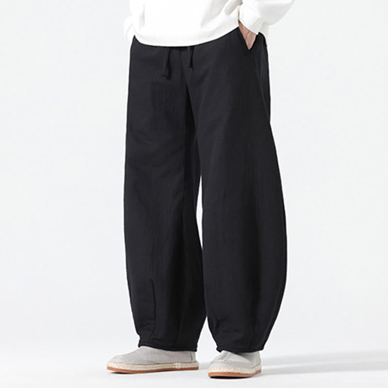 Buddha Stonesデイリードローストリング 中国禅スタイル メンズ ワイドレッグ ピュアパンツ ポケット付き - image 20