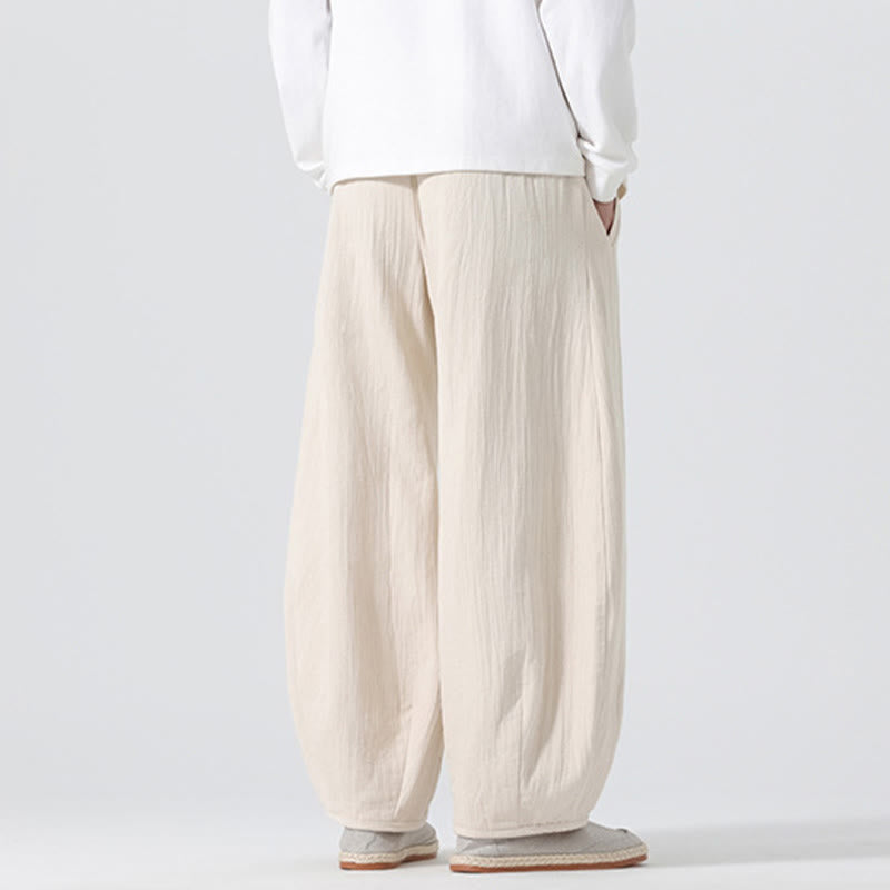 Buddha Stonesデイリードローストリング 中国禅スタイル メンズ ワイドレッグ ピュアパンツ ポケット付き - image 2