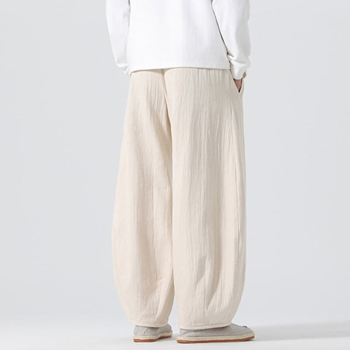 Buddha Stonesデイリードローストリング 中国禅スタイル メンズ ワイドレッグ ピュアパンツ ポケット付き - image 2