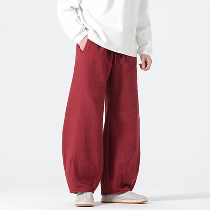 Buddha Stonesデイリードローストリング 中国禅スタイル メンズ ワイドレッグ ピュアパンツ ポケット付き - image 13