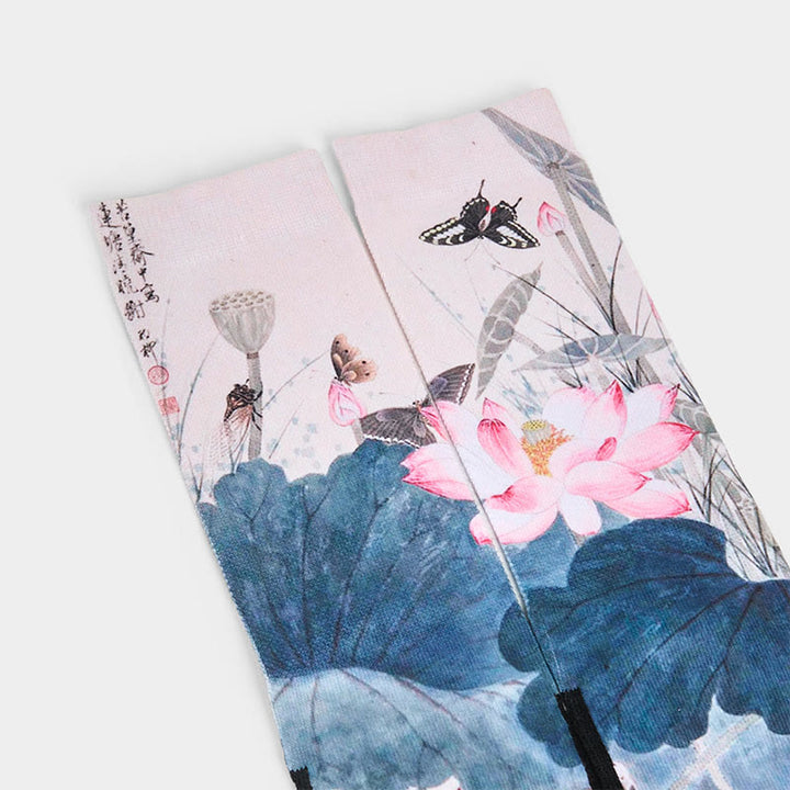 Buddha Stonesカジュアル 蓮の花 葉 蝶 マイクロクルー メンズ レディース ユニセックス ソックス - image 2