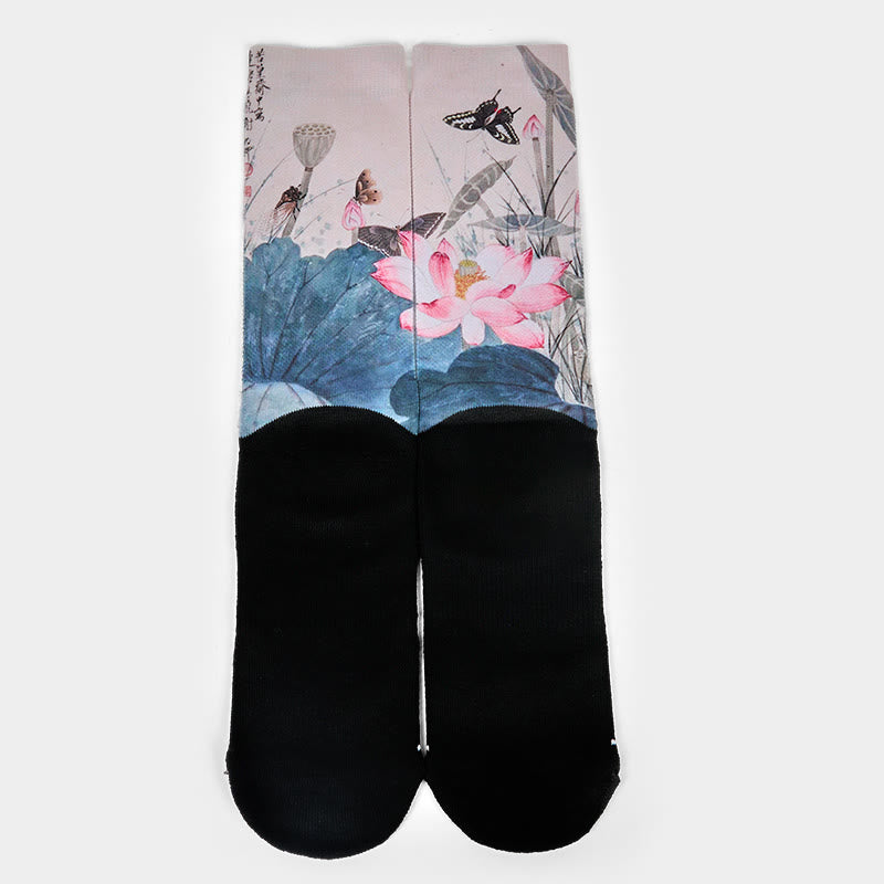 Buddha Stonesカジュアル 蓮の花 葉 蝶 マイクロクルー メンズ レディース ユニセックス ソックス - image 1
