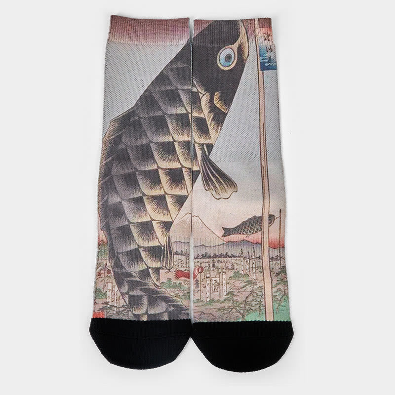 Buddha Stonesカジュアル鯉富士山 マイクロクルー メンズ レディース ユニセックス ソックス - image 1