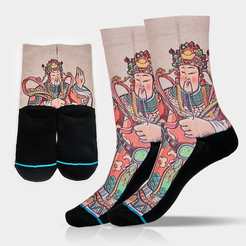 Buddha Stonesカジュアル富貴神如意柄マイクロクルーソックスメンズレディースユニセックス - リネン - ML(US 7.5-12、 EU 40-45、 UK/AU 7-11.5、AISA 25.5-28.5cm) - image 0