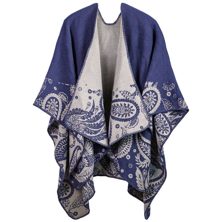 Buddha Stones秋冬 チベットペイズリー柄 ショール 保温性 ユニセックス スカーフ ラップ - ダークスレートブルー - image 6