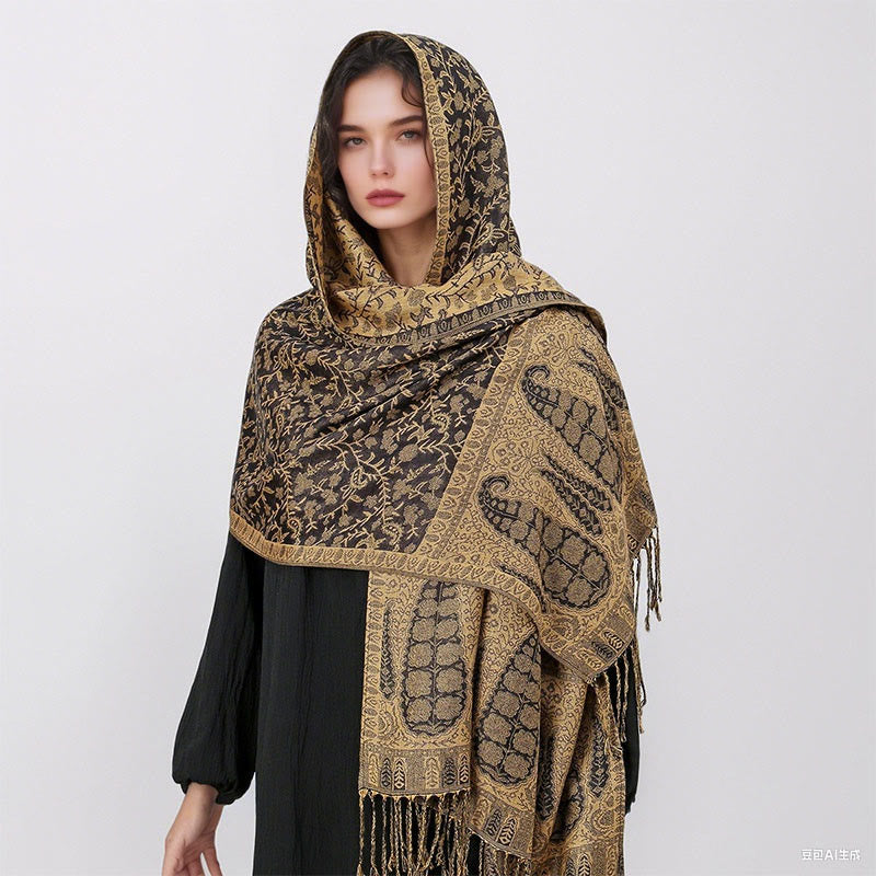 Buddha Stonesチベット ジャカード ペイズリー 花柄 カラーコントラストデザイン タッセル 心地よいスカーフ ショール - image 40