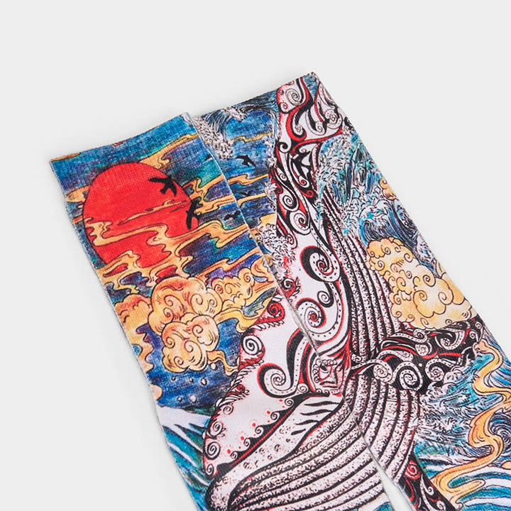 Buddha Stonesカジュアル ホエールウェーブ サンセット マイクロクルー メンズ レディース ユニセックス ソックス - image 2
