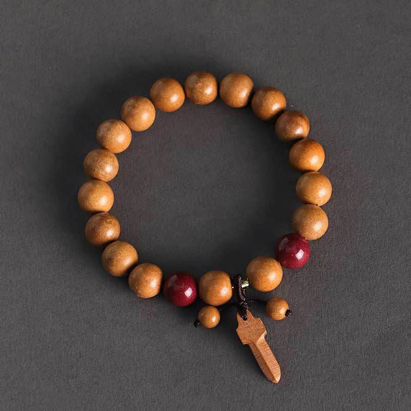 Buddha Stones桃の木 辰砂 剣チャーム開運財運ブレスレット - image 1