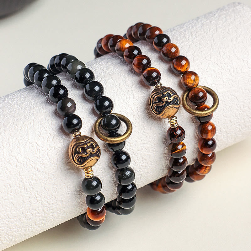 Buddha Stonesチベット黒曜石タイガーアイ銅ダブルラップ強さブレスレット - image 11