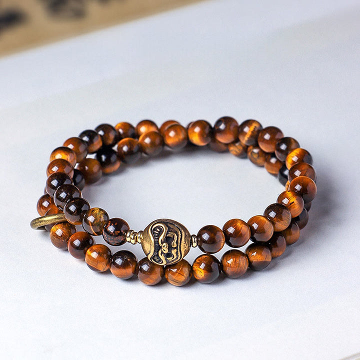 Buddha Stonesチベット黒曜石タイガーアイ銅ダブルラップ強さブレスレット - image 6