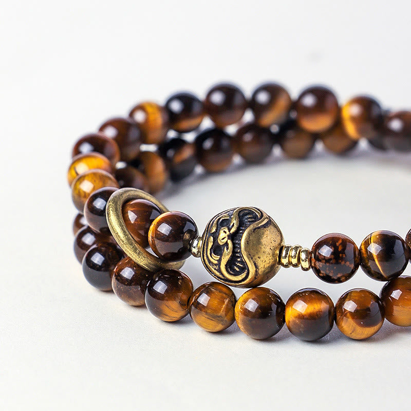 Buddha Stonesチベット黒曜石タイガーアイ銅ダブルラップ強さブレスレット - image 9